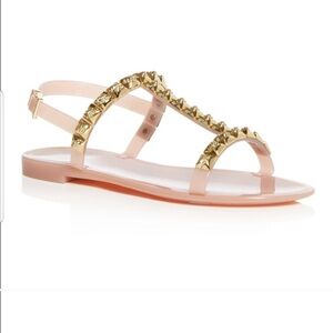 Stuart Weitzman Nude Blush Jelrose Sandals with Gold Size 8